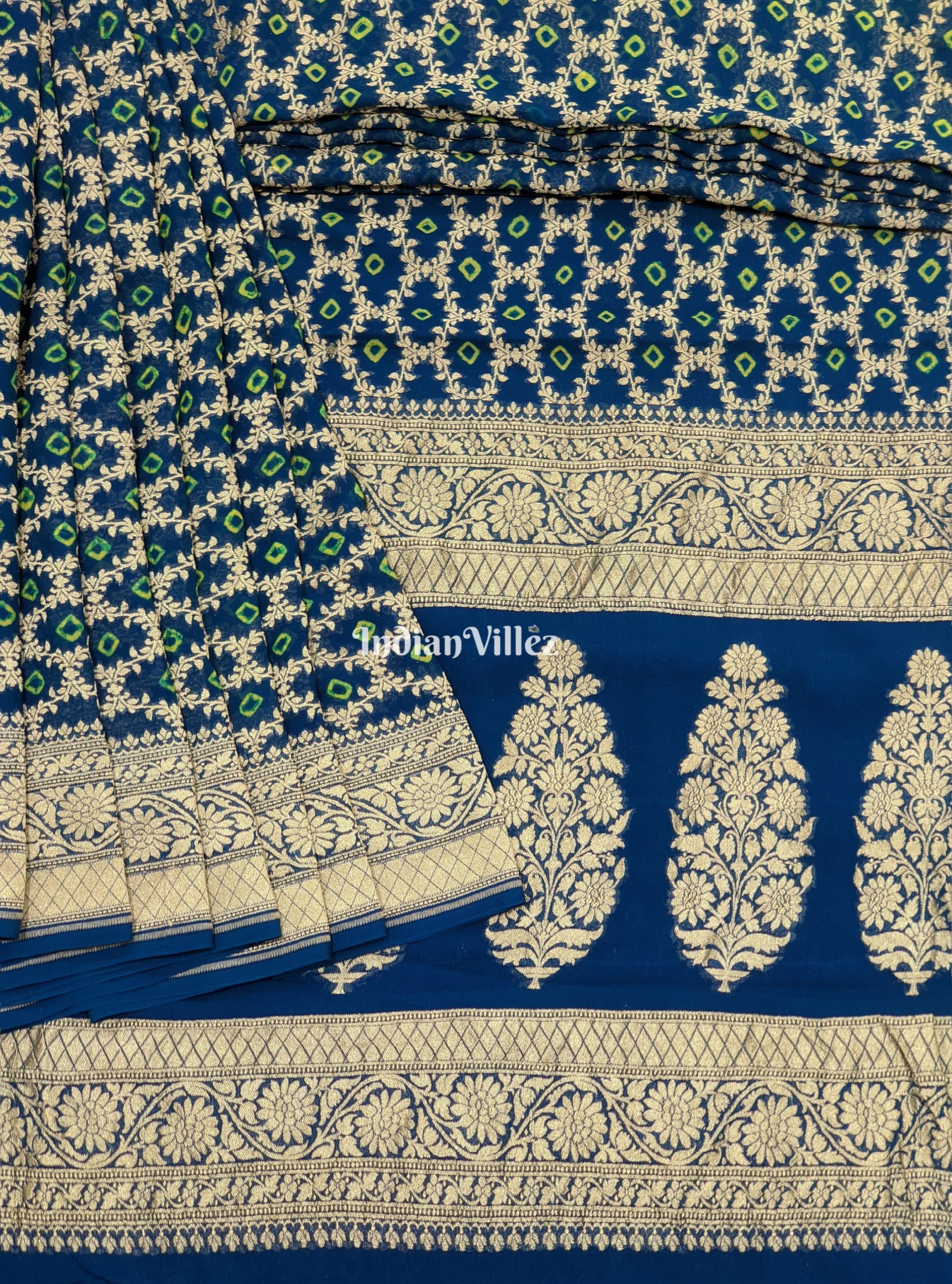 Sea Blue Pure Banarasi Khaddi Georgette Saree