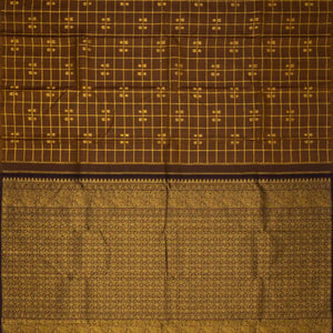 Dark Olive Handloom Kanchipuram Silk Saree With Checks & Buttas