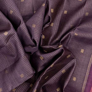 Lilac Handloom Kanchipuram Silk Saree With Checks & Buttas