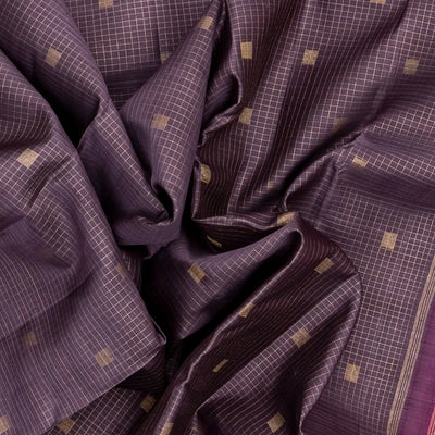 Lilac Handloom Kanchipuram Silk Saree With Checks & Buttas