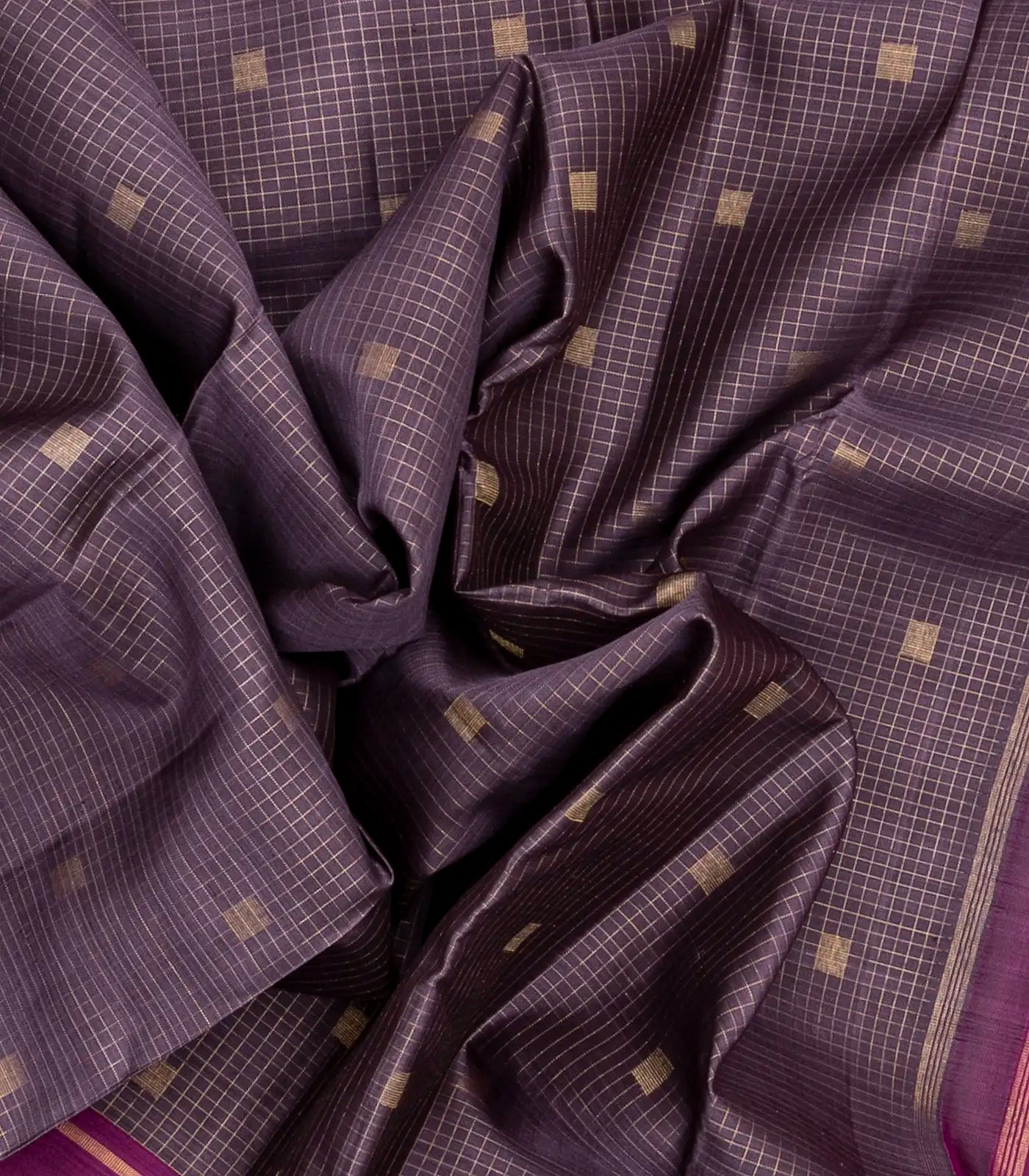 Lilac Handloom Kanchipuram Silk Saree With Checks & Buttas