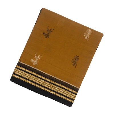 Mustard Handloom Orissa Cotton Saree With Tribal Motifs