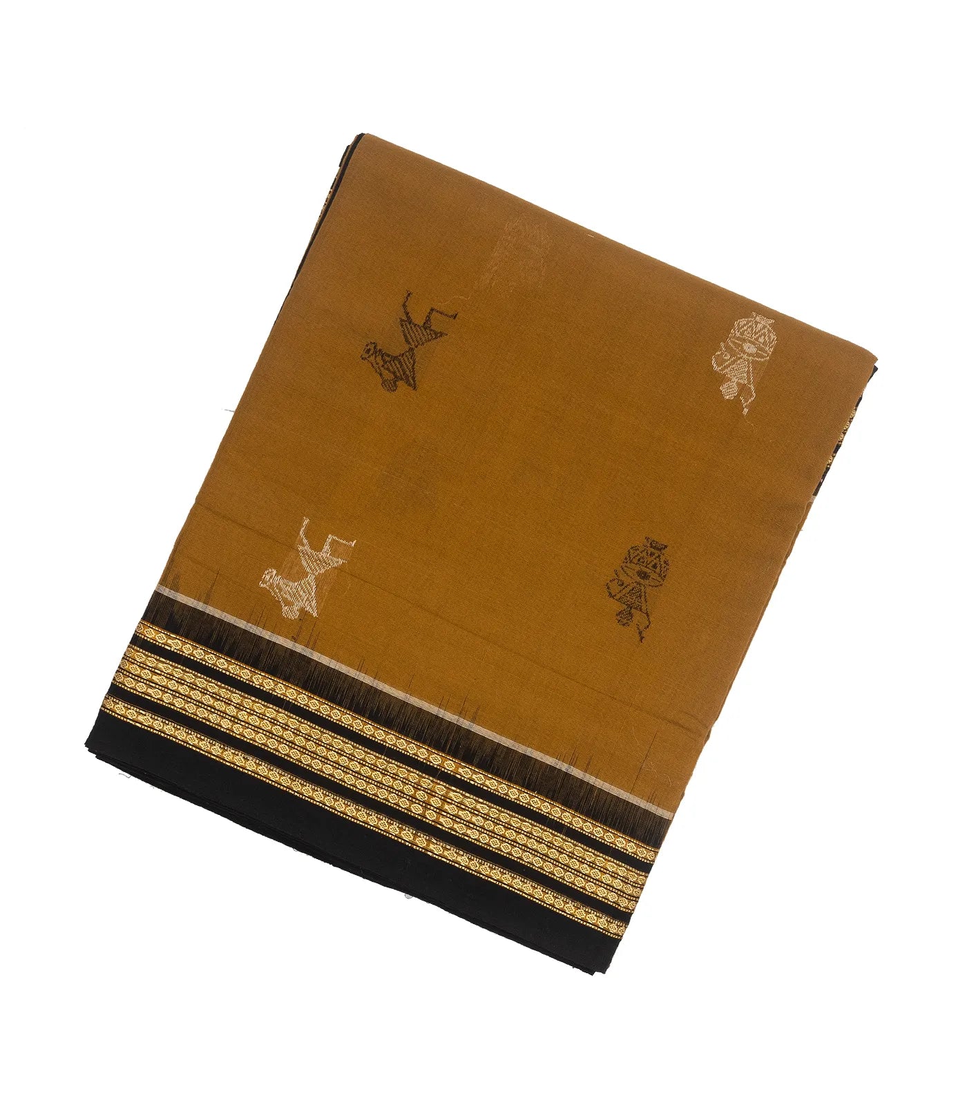 Mustard Handloom Orissa Cotton Saree With Tribal Motifs