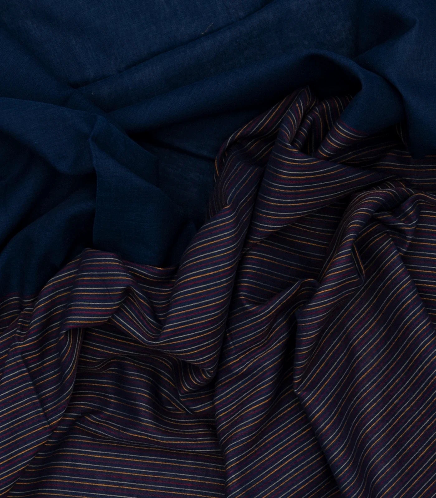 Midnight Blue Handloom Bengal Cotton Saree With Stripes