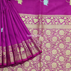 Purple Lotus Motif Banarasi Katan Silk Saree