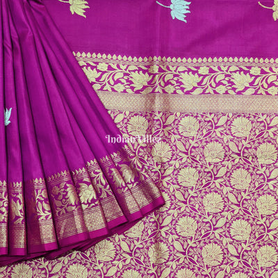 Purple Lotus Motif Banarasi Katan Silk Saree