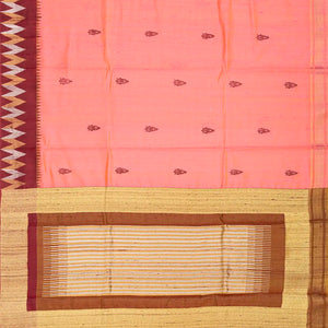 Peach Handwoven Tussar Silk Saree With Floral Motifs-Peach