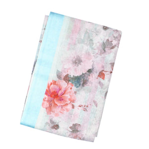 Sky Blue Handloom Linen Saree With Printed Flowers