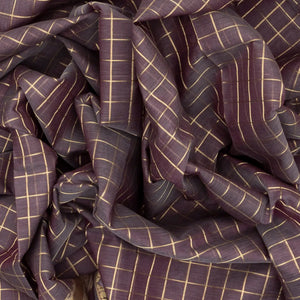 Grey Handloom Silk Cotton Saree With Zari Checks