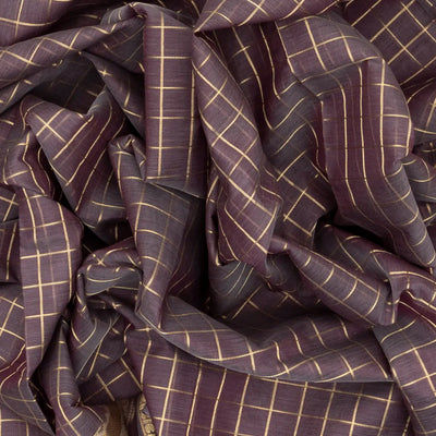 Grey Handloom Silk Cotton Saree With Zari Checks