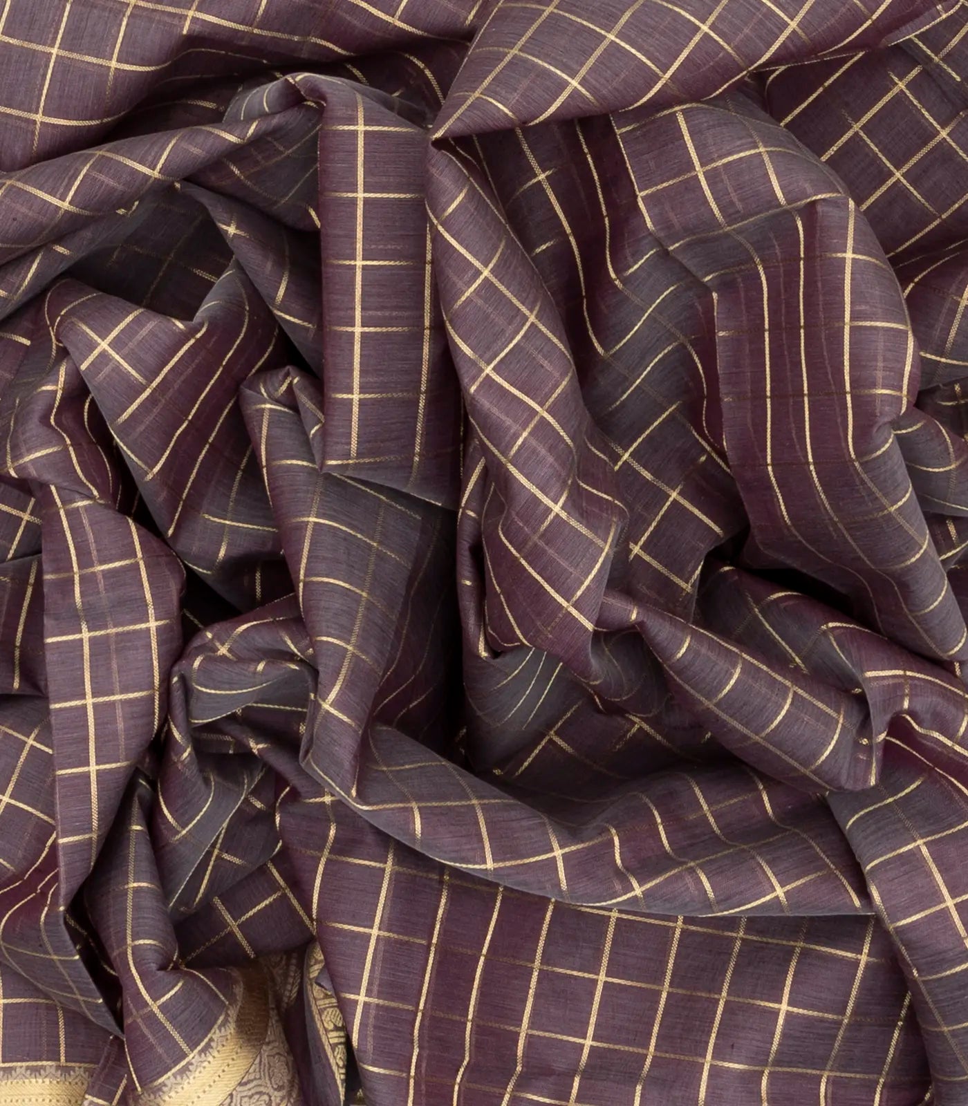 Grey Handloom Silk Cotton Saree With Zari Checks