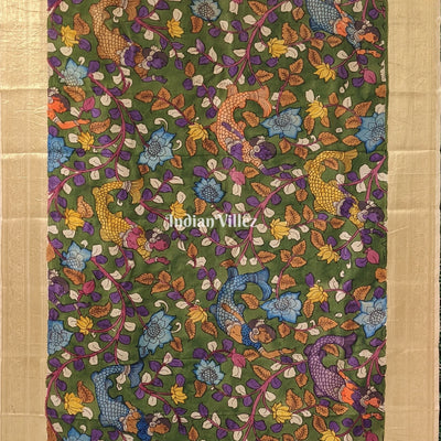 Multicolour Hand Painted Kanjivaram Silk Kalamkari Saree