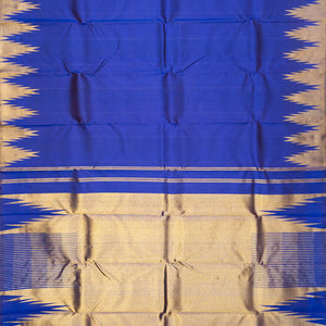 Blue Handloom Kanchipuram Silk Saree With Temple Border