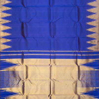 Blue Handloom Kanchipuram Silk Saree With Temple Border