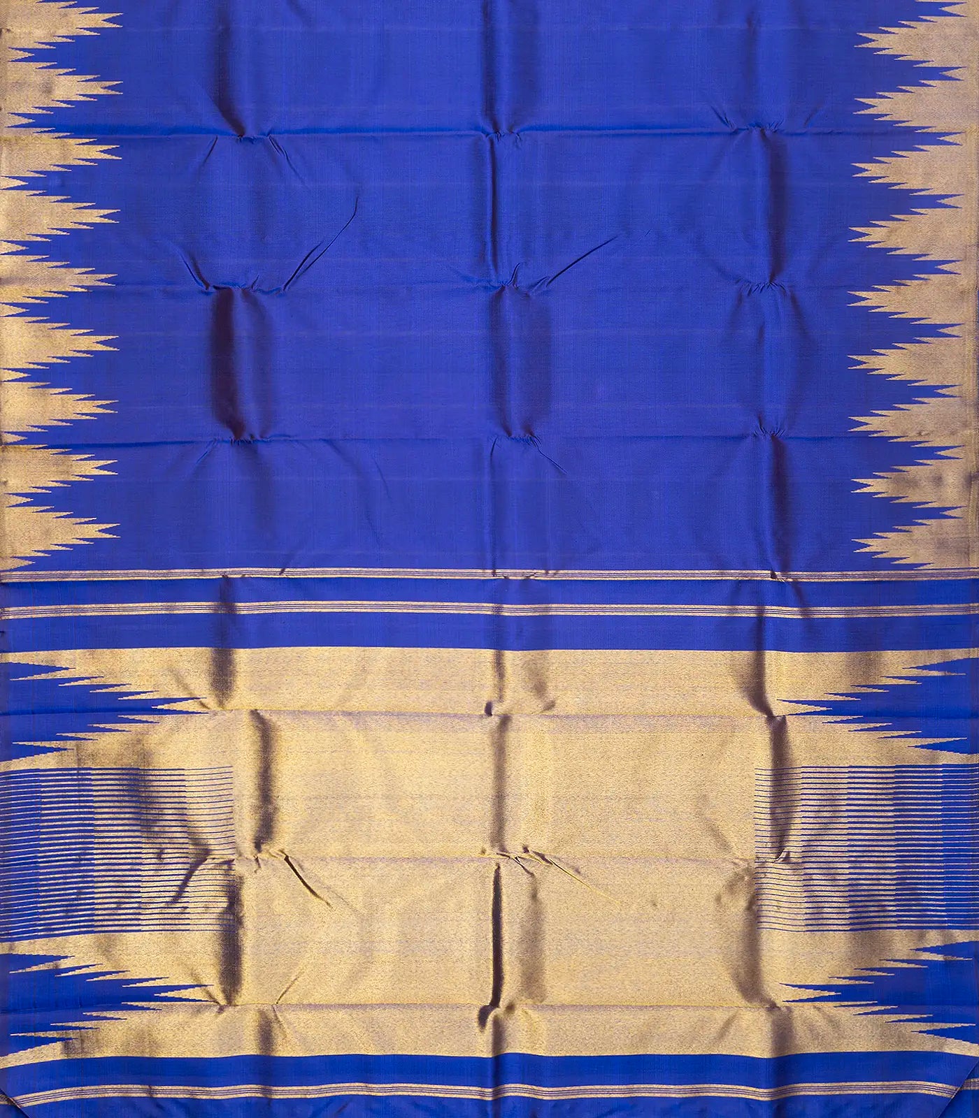 Blue Handloom Kanchipuram Silk Saree With Temple Border