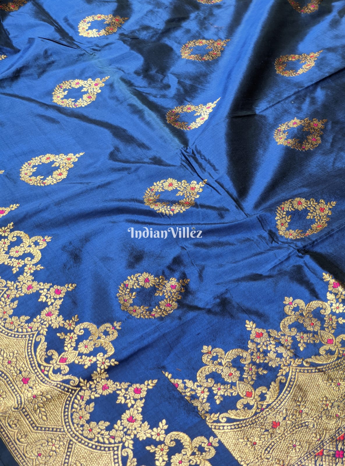 Midnight Blue Pure Banarasi Katan Silk Saree With Meena Work
