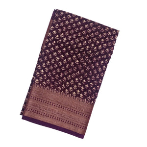 Burgundy Woven Chanderi Cotton Saree Printed With Small Motifs