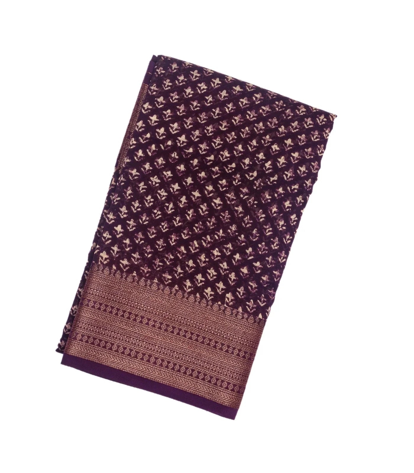 Burgundy Woven Chanderi Cotton Saree Printed With Small Motifs