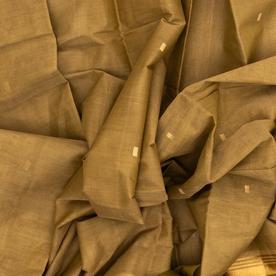 Taupe Handloom Village Cotton Saree With Square Buttas
