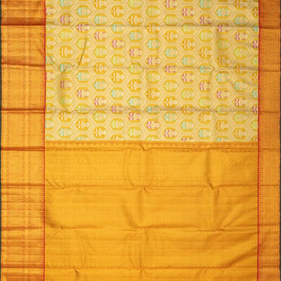 Gold Handloom Kanchipuram Tissue Silk Saree With Meena Floral Motifs