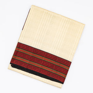 Cream Handloom Kora Silk Saree With Checks & Black Border