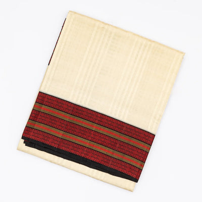 Cream Handloom Kora Silk Saree With Checks & Black Border