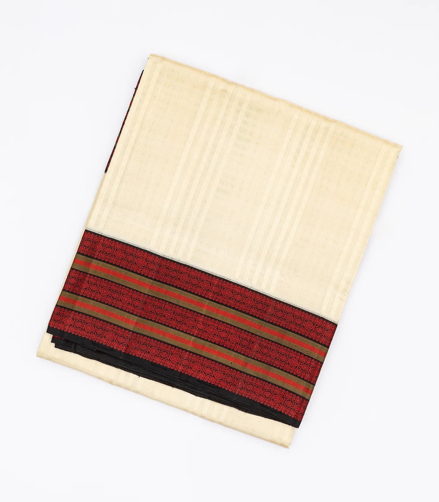 Cream Handloom Kora Silk Saree With Checks & Black Border