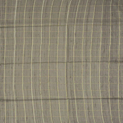 Grey Handwoven Dupion Silk Saree With Printed Chevron Motifs