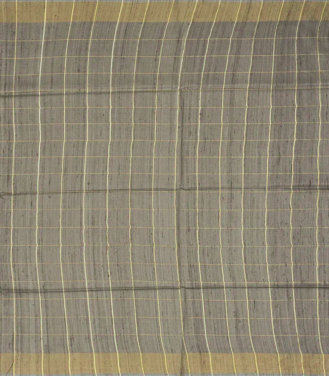 Grey Handwoven Dupion Silk Saree With Printed Chevron Motifs