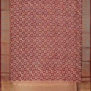 Maroon Woven Chanderi Printed Cotton Saree With Floral Jaal