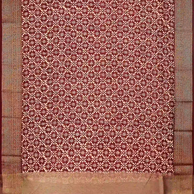 Maroon Woven Chanderi Printed Cotton Saree With Floral Jaal