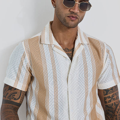 Beige Stripes Crochet Shirt