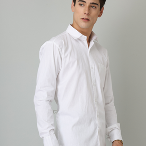 Frankshirt White Solid Tailored Fit Cotton Casual Shirt for Man