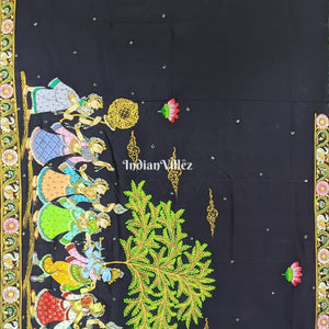 Navy Blue Shree Jagannath Theme Pattachitra Silk Saree