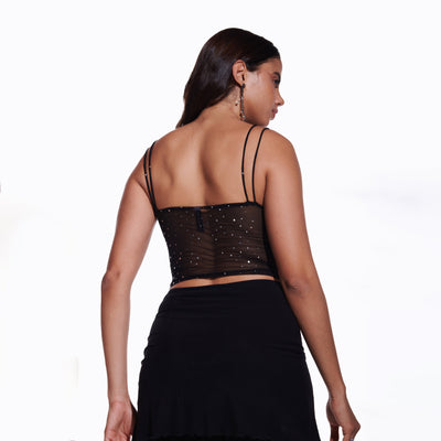 Black Sequin Mesh Tank Top