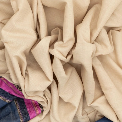 Taupe Bengal Cotton Saree With Navy Blue Border