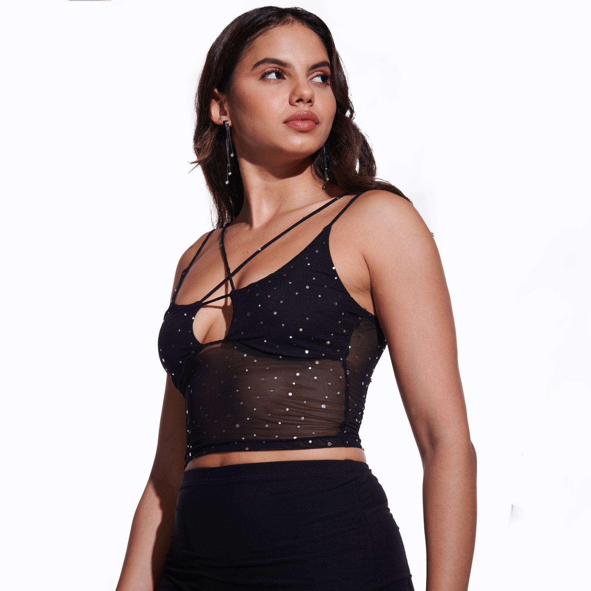 Black Sequin Mesh Tank Top