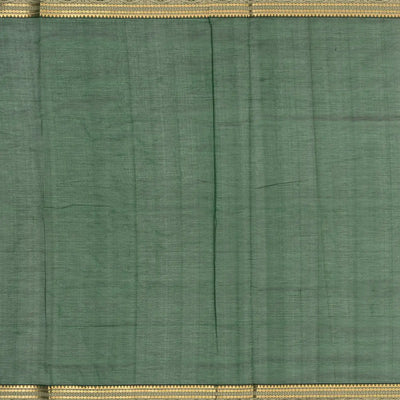 Dark Green Handloom Silk Cotton Saree With Maan (Deer) And Elephant (Yannai) Motifs