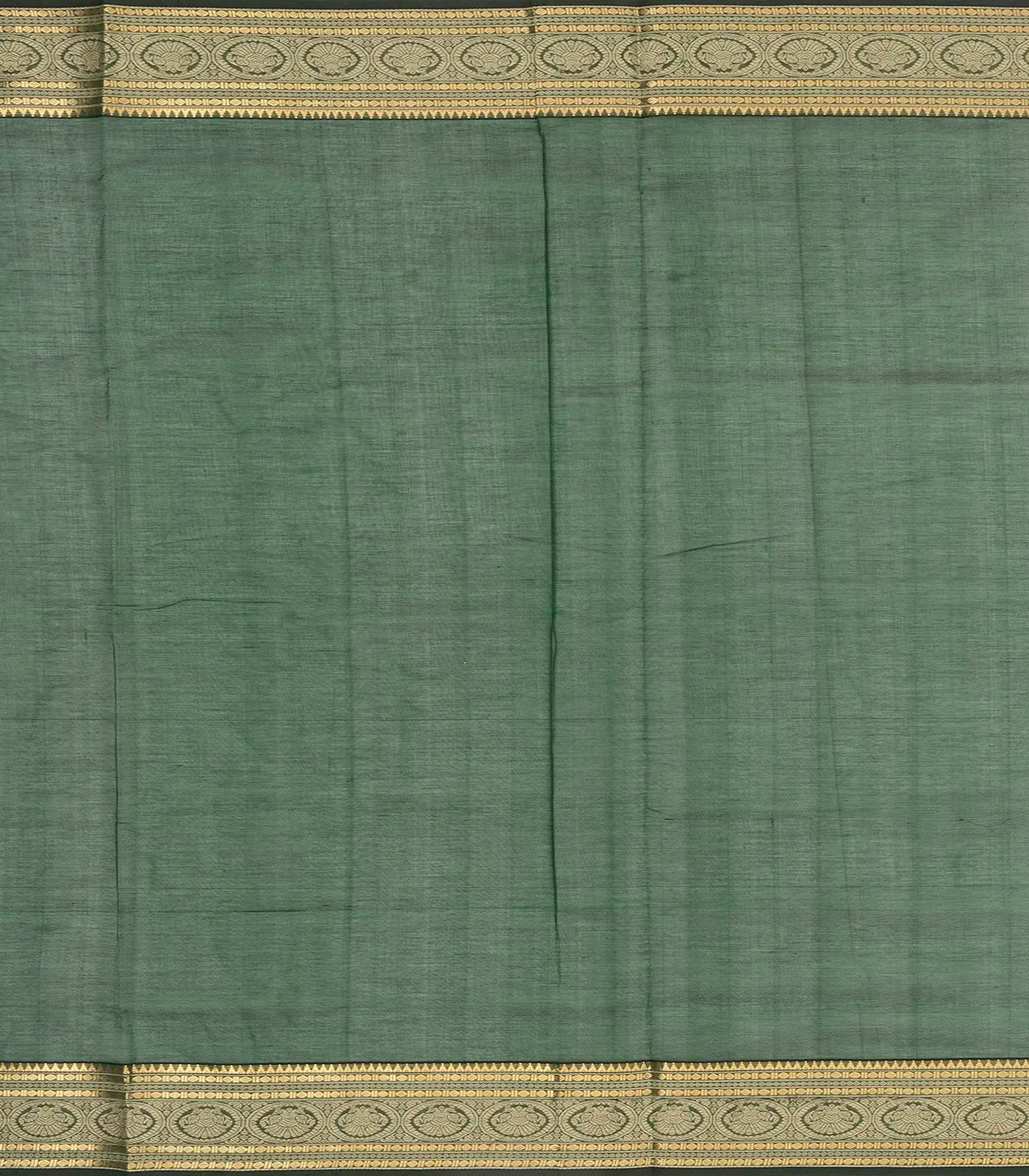 Dark Green Handloom Silk Cotton Saree With Maan (Deer) And Elephant (Yannai) Motifs