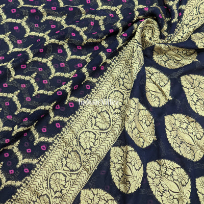 Midnight Blue Banarasi  Khaddi Georgette Saree