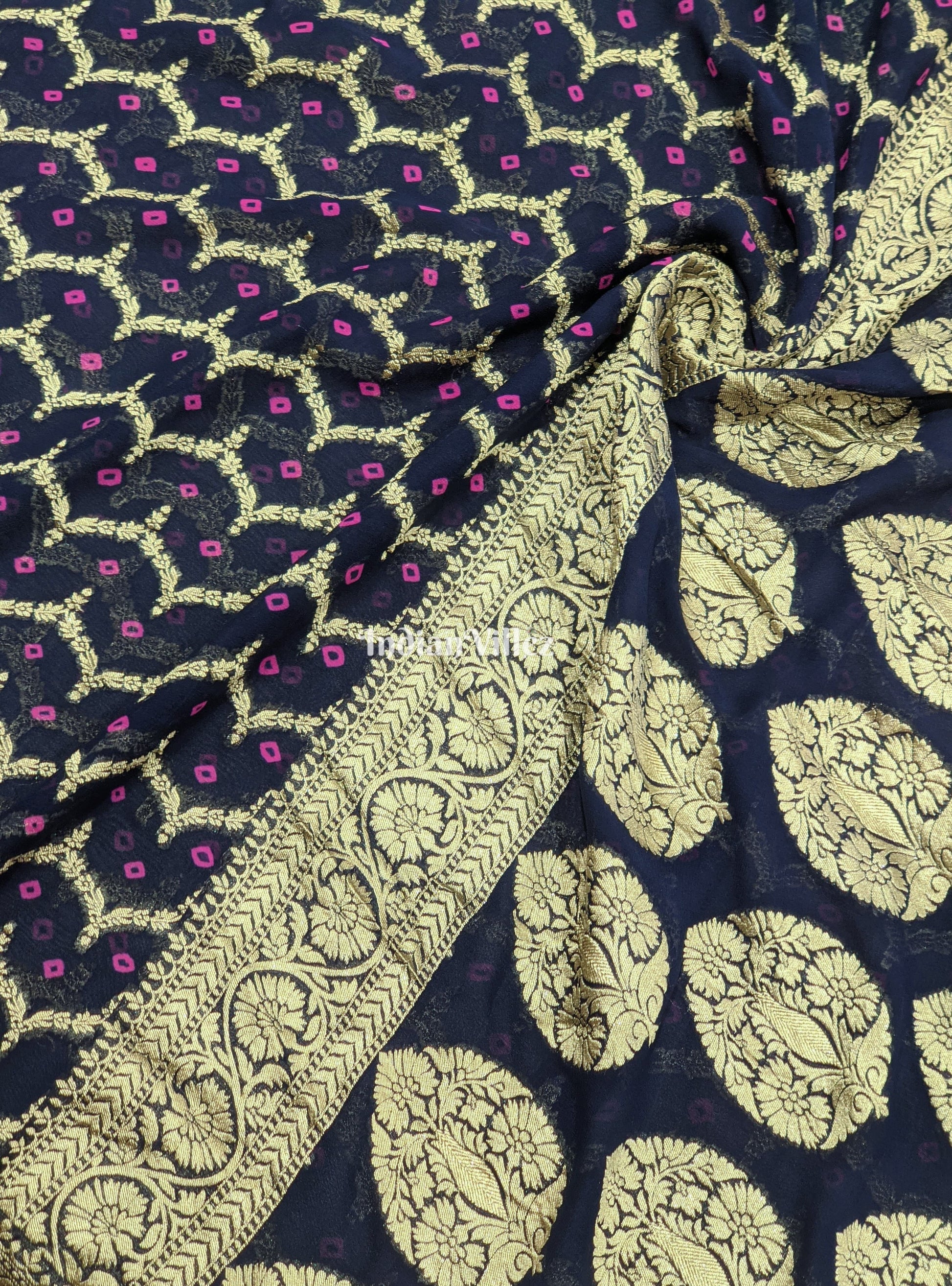 Midnight Blue Banarasi  Khaddi Georgette Saree