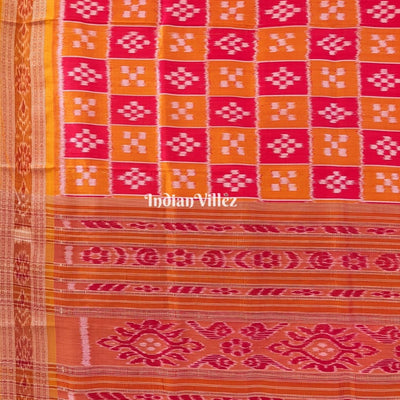 Orange Red Body Pasapali Odisha Ikat Khandua Silk Saree