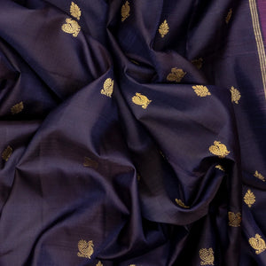 Navy Blue Handloom Kanchipuram Silk Saree With Annam Motifs