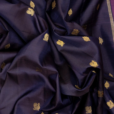 Navy Blue Handloom Kanchipuram Silk Saree With Annam Motifs
