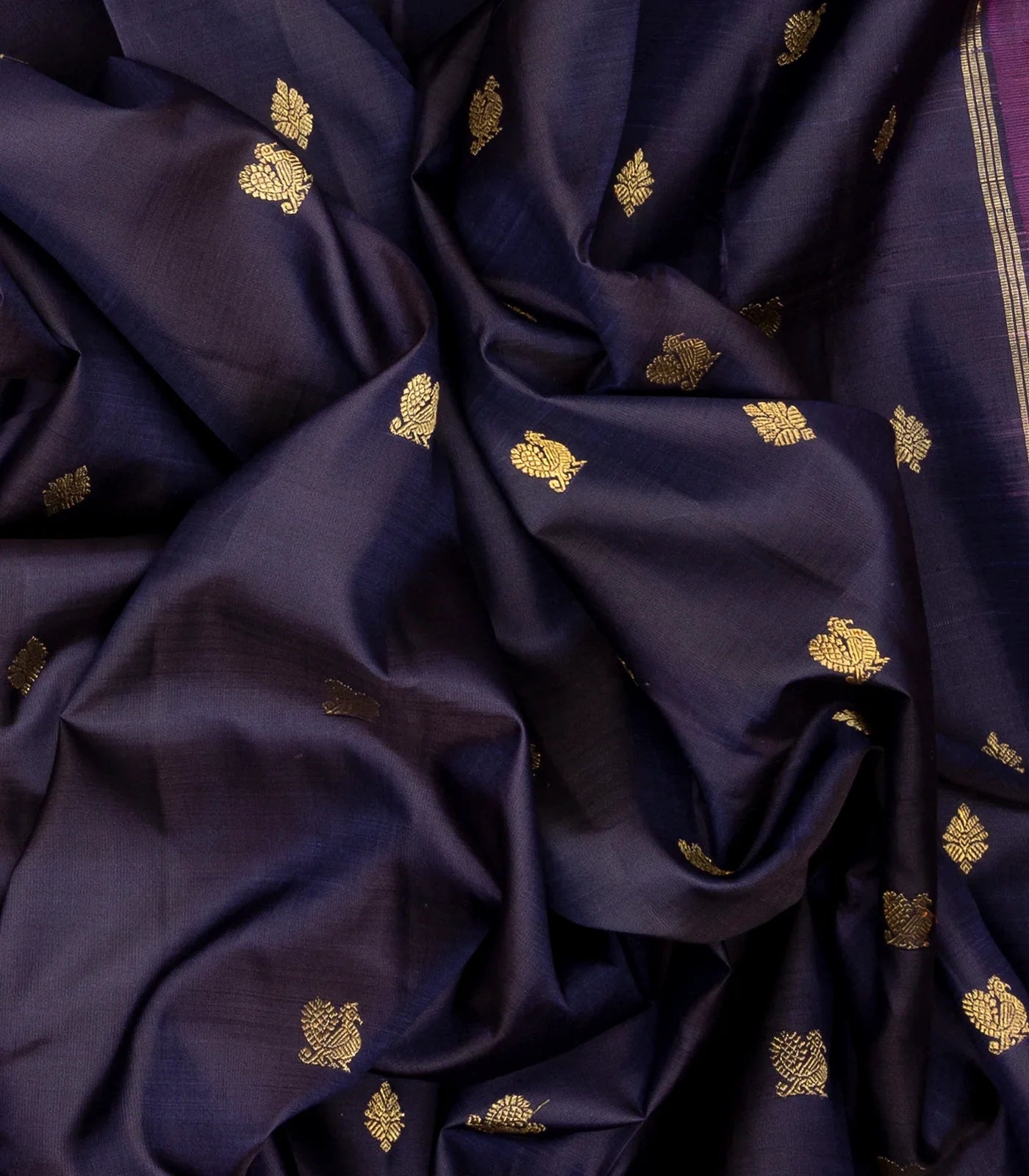 Navy Blue Handloom Kanchipuram Silk Saree With Annam Motifs