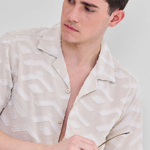 Cream Geometric Box Fit Shirt