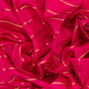 Hot Pink Handloom Kora Silk Saree With Beldari Stripes & Black Border