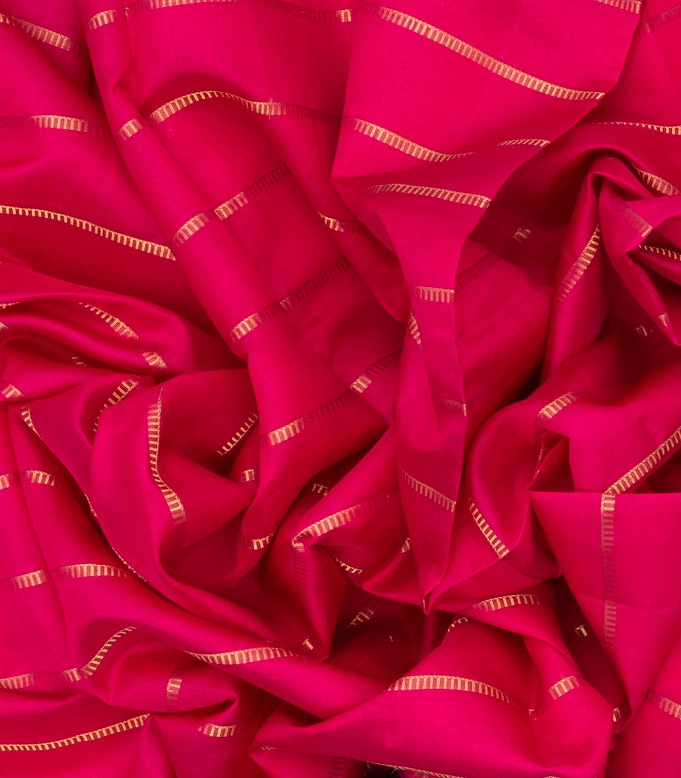 Hot Pink Handloom Kora Silk Saree With Beldari Stripes & Black Border