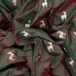 Olive Green Handloom Banarasi Silk Saree With Deer Buttas