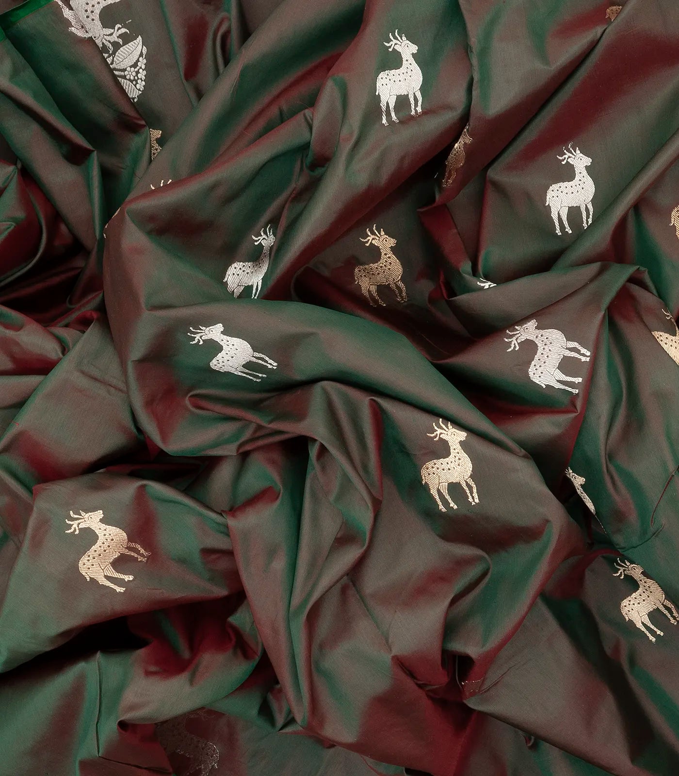 Olive Green Handloom Banarasi Silk Saree With Deer Buttas